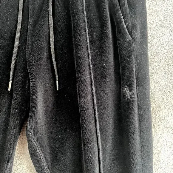Ralph Lauren Velour Joggers Womens XS Black Luxe Loungewear Drawstring - Picture 3 of 11
